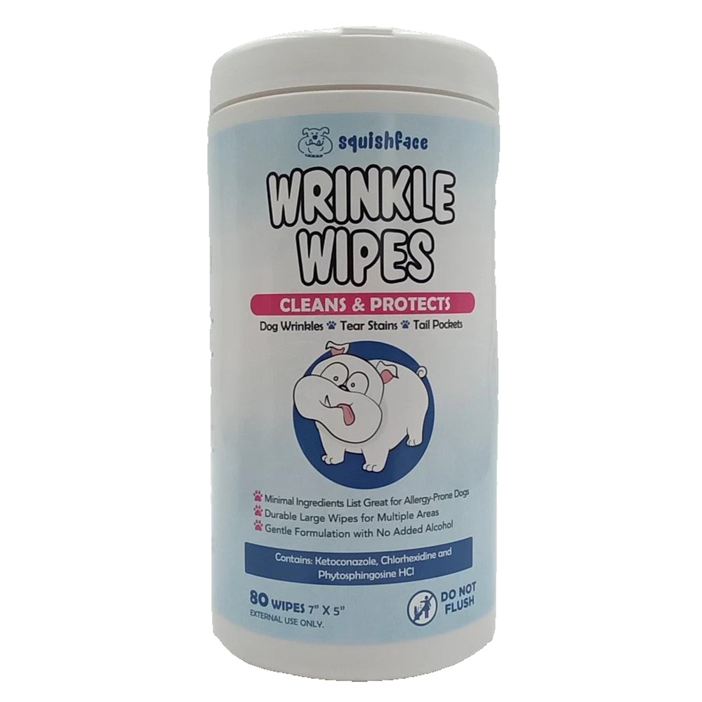Squishface Wrinkle Wipes Dog Wrinkle Tear Stain Tail Pocket Cleaner 80 Count New